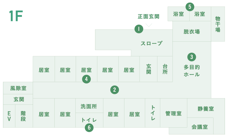 小規模多機能型居宅介護事業所 楢山 1F フロアマップ